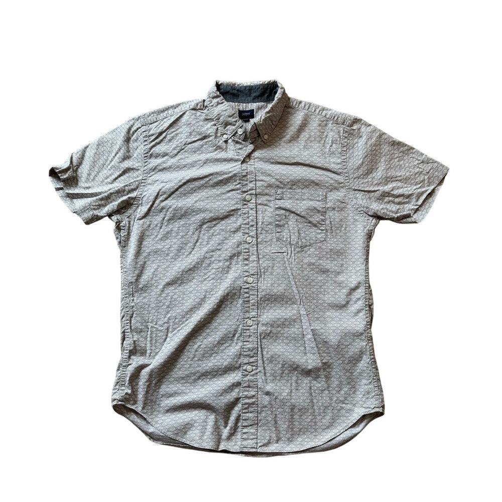 J.Crew collared button-down shirt, Tan & white design, 100% cotton, size Medium